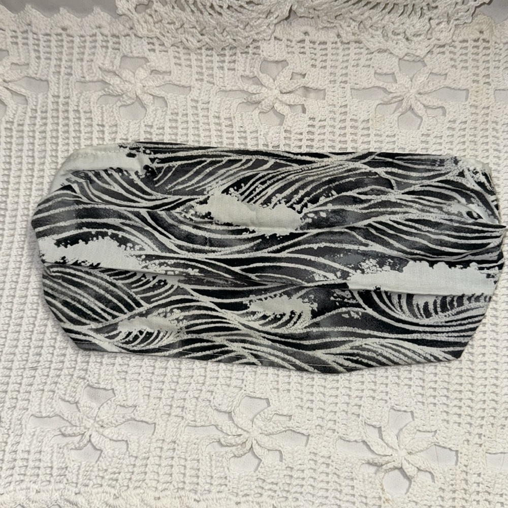 Kahele Maui Handmade Headwrap Black & White Waves Print OS - Picture 11 of 13